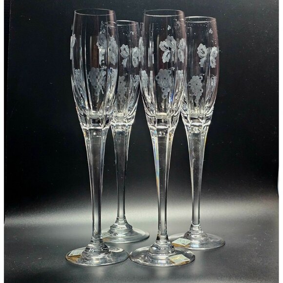 4 Mikasa Bacchus Champagne Flutes 10.7" fine crystal grape vine cut glass elegan - Picture 9 of 10